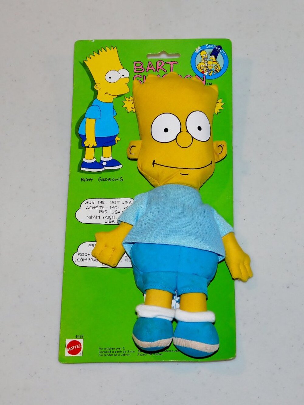 VTG 1990 Mattel The Simpsons 11" Bart "Buy Me, Not Lisa" Plush Rag Doll MOC New
